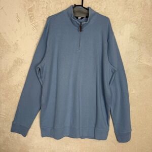 Lands End Mens XL Tall Light Blue 100% Cotton Quarter Zip Pullover Sweater